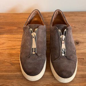 Frye Lena Leather & Suede Grey Moto Size 8 with Zipper